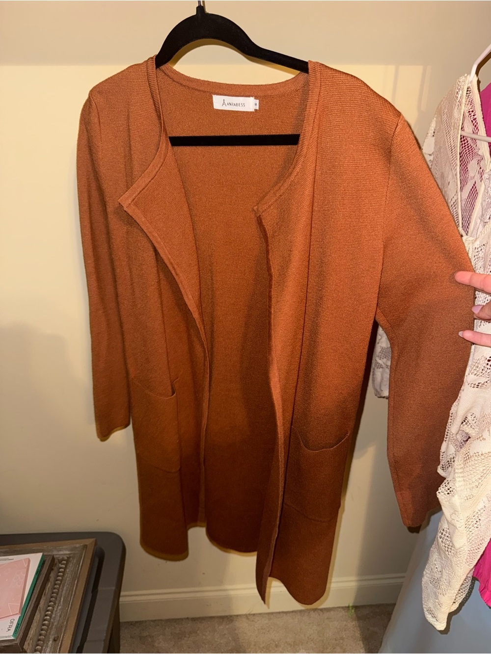 Anrabess Open-Front Rust Long Cardigan